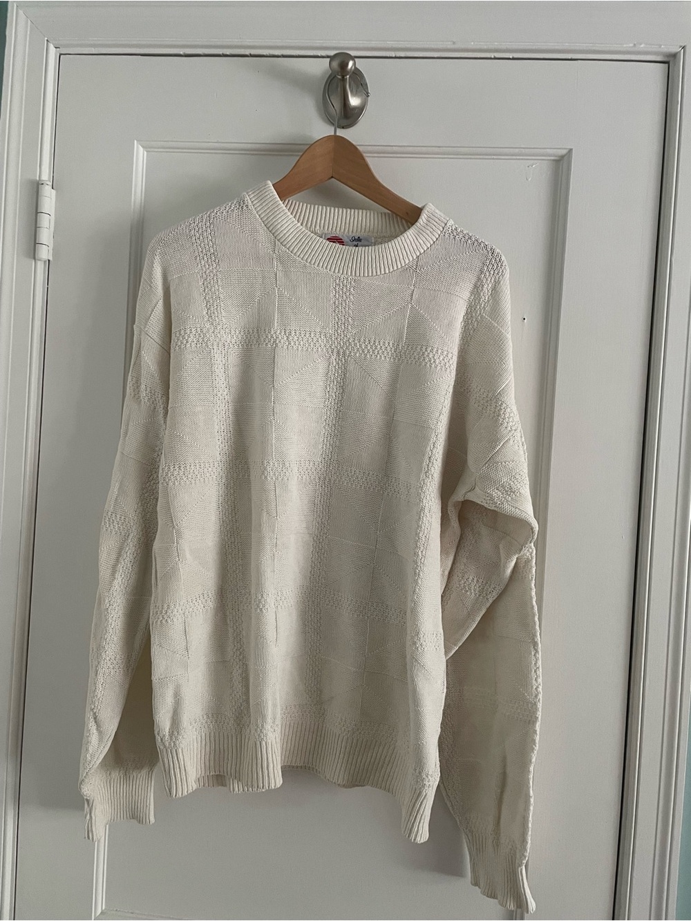 Men's Vintage Cream Textured Crewneck Sweater